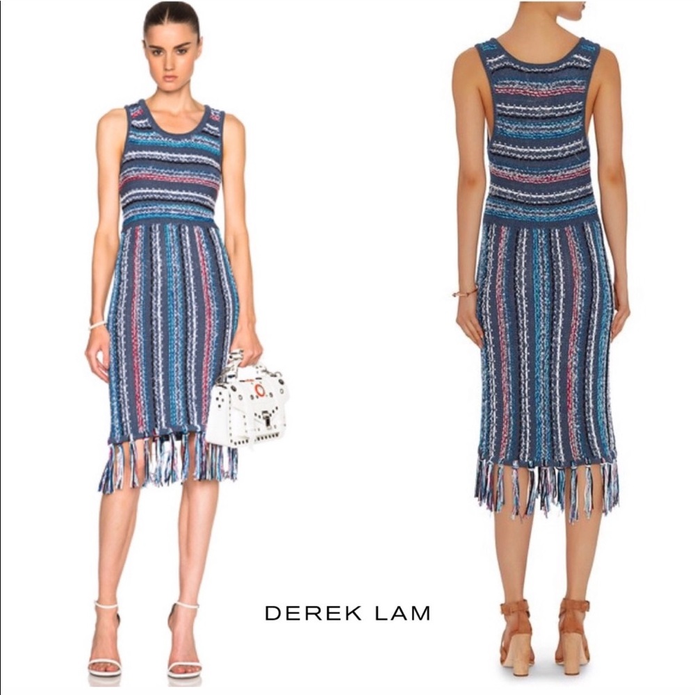 DEREK LAM - Pat striped Knit Fringe dress, XS - Picture 1 of 6